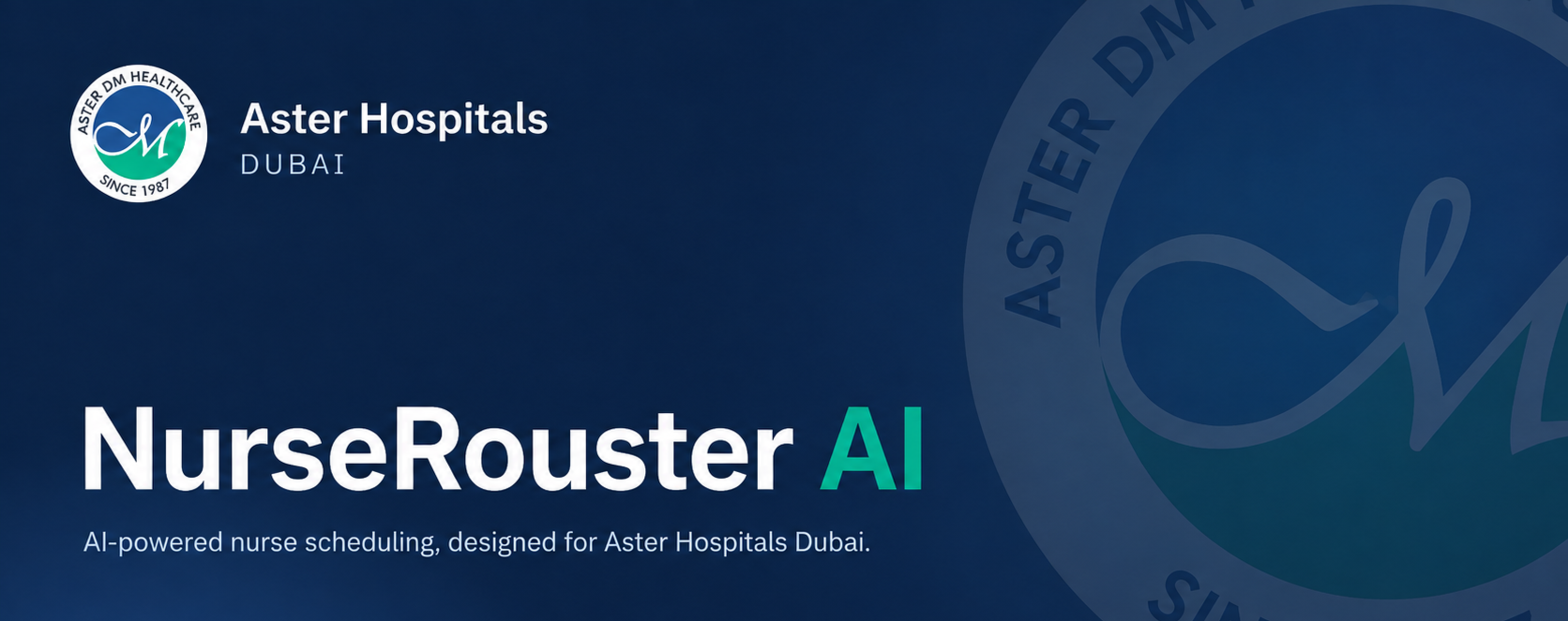 NurseRouster AI nurse scheduling dashboard built for Aster Hospitals Dubai