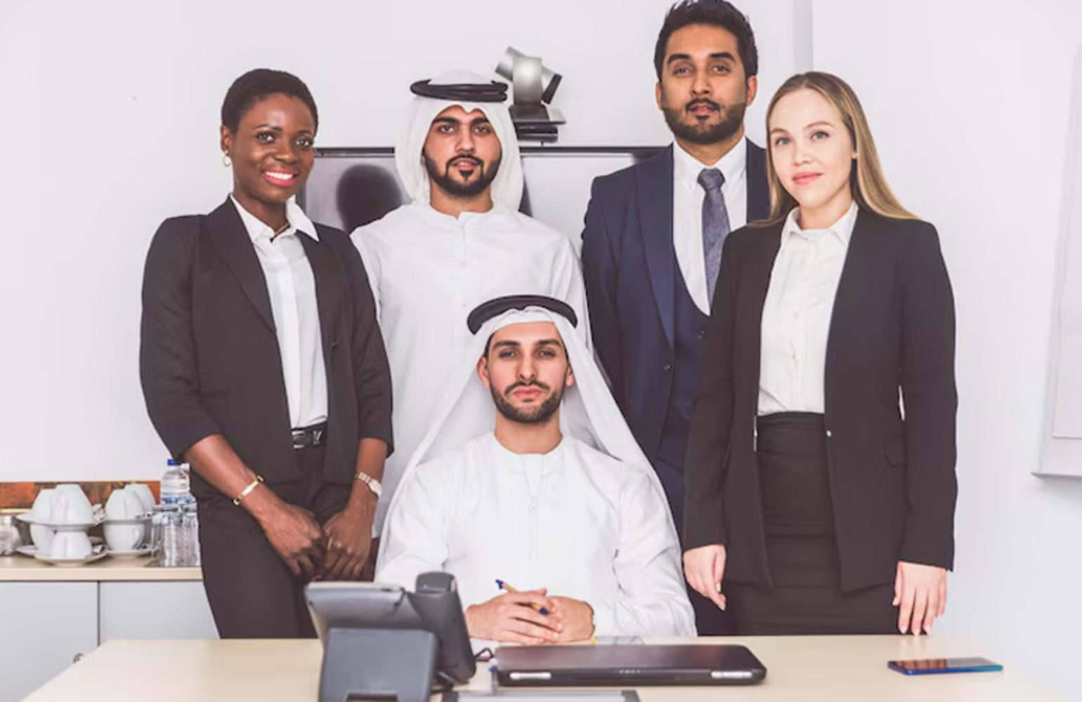 Procurement and HR team in a Dubai office reviewing vendor onboarding and approvals