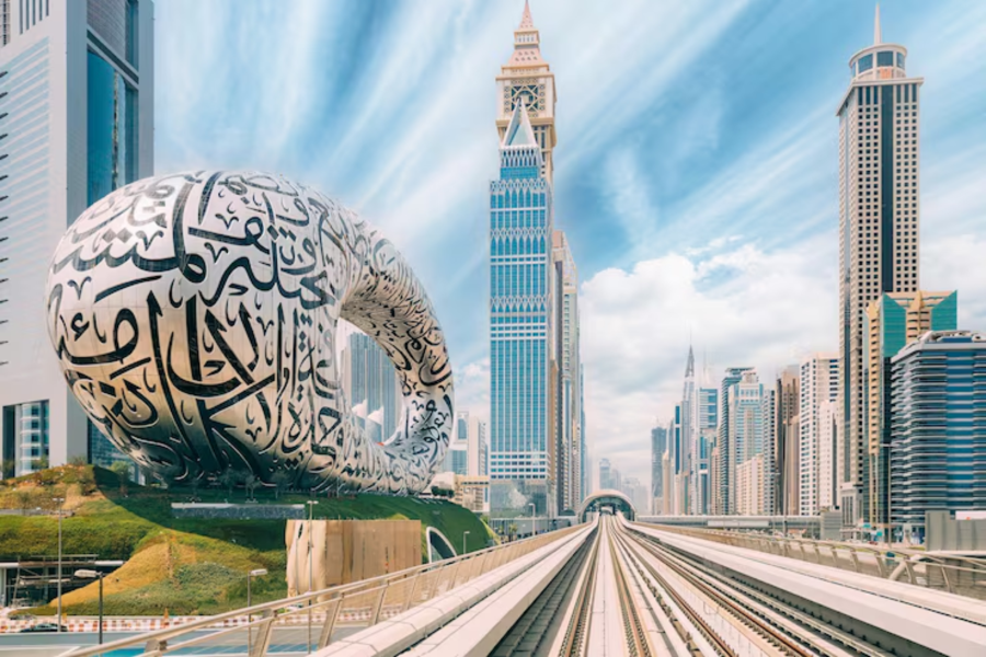 Museum of the Future and the Sheikh Zayed Road business district, Dubai
