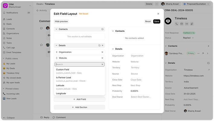 CRM Customization - Edit Field Layout