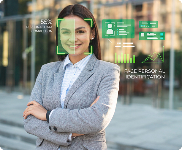 AI KYC/KYB Assistant - Woman with facial recognition overlay