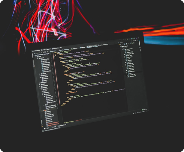 AI Finance Copilot - Laptop displaying code with light trails