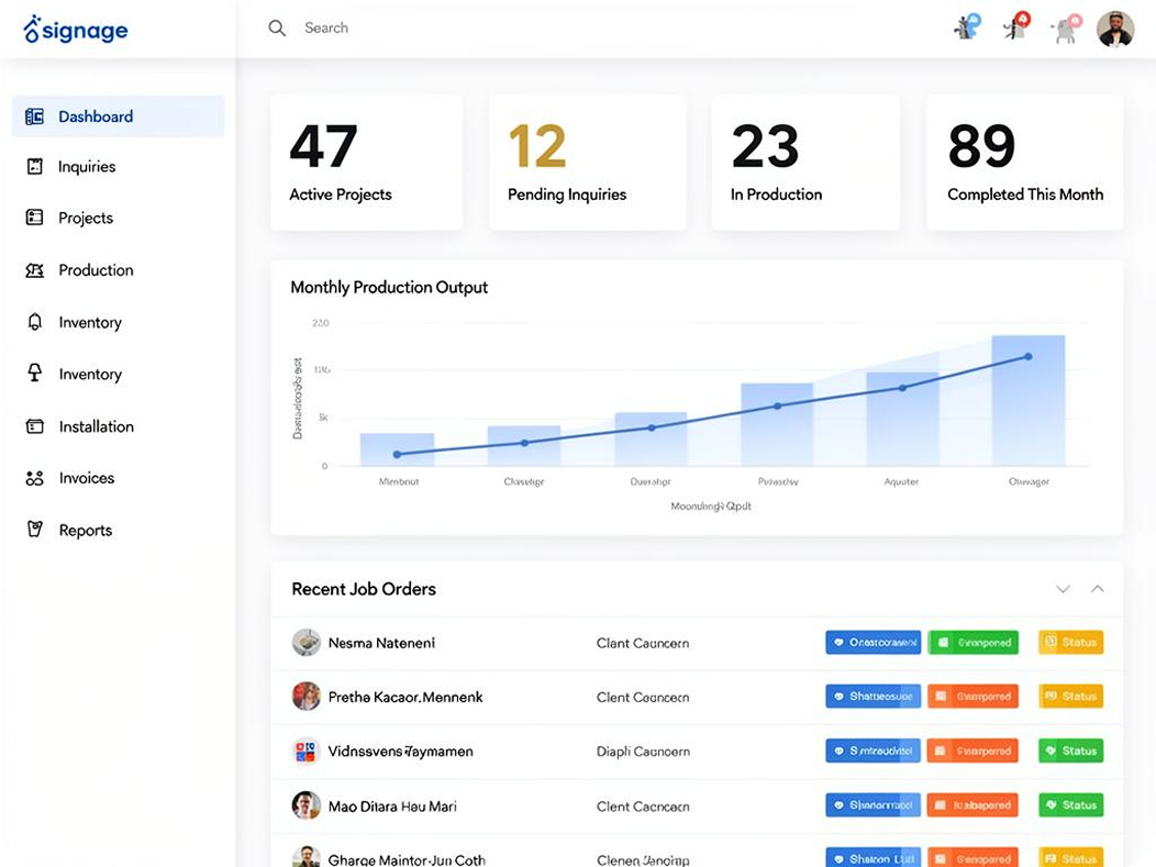 Signage Manufacturing ERP Dashboard