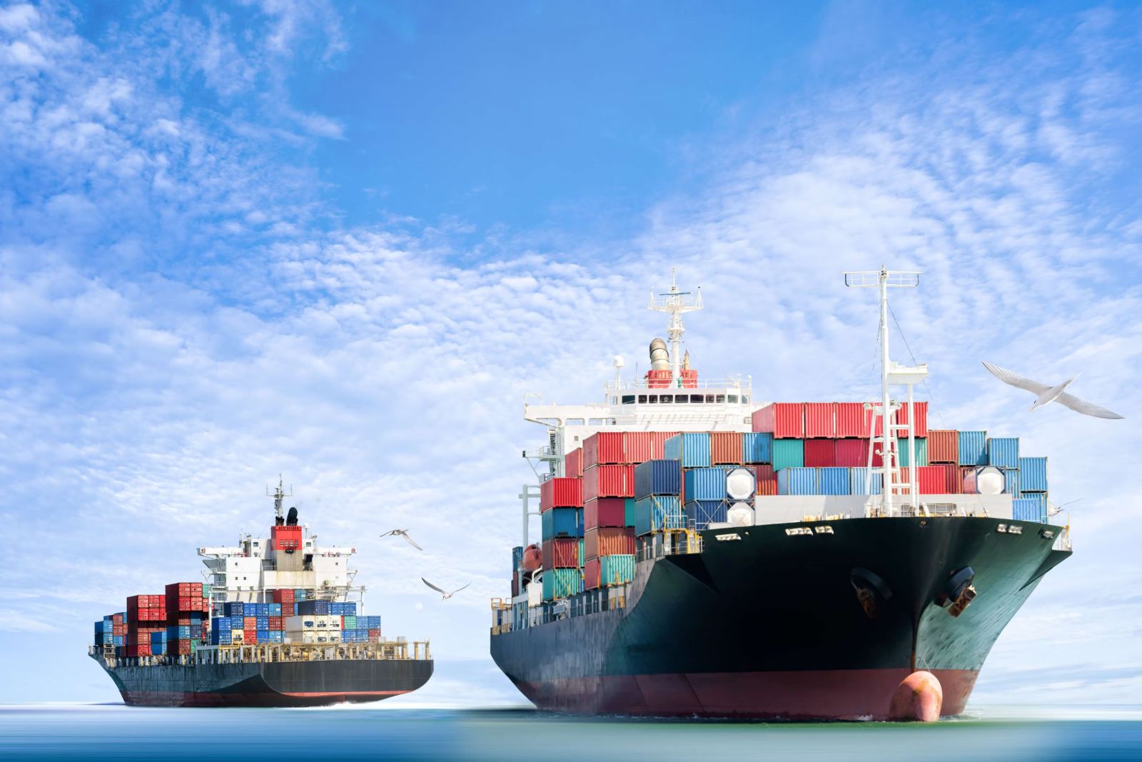 Two container vessels at sea