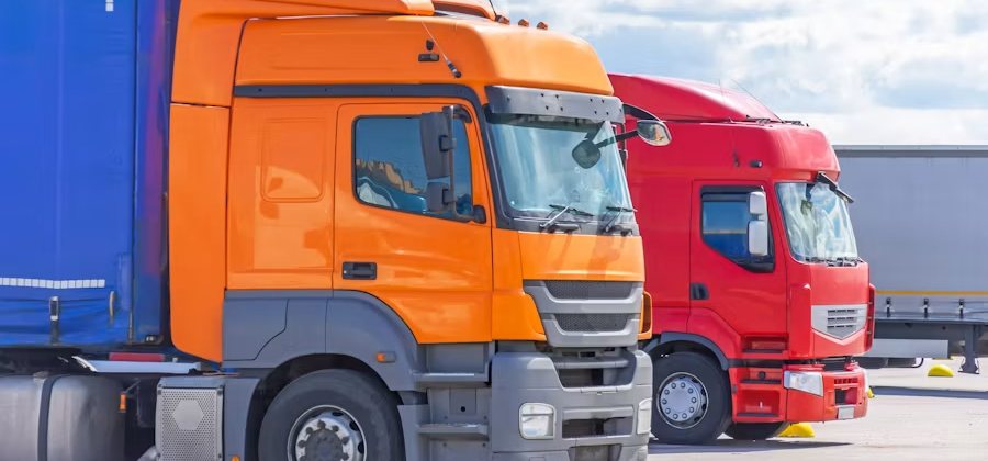 Trucks waiting in a logistics yard
